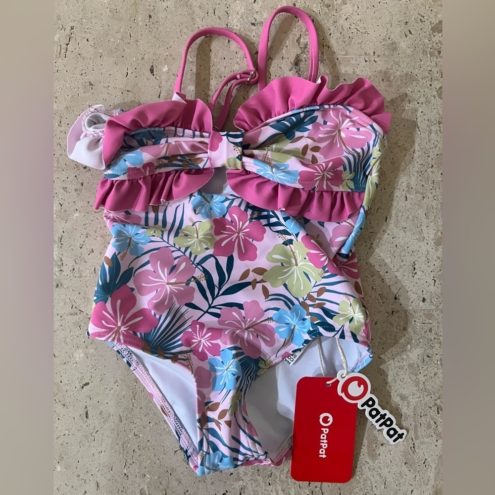 PATPAT Baby Girls One-Piece Swimsuit Toddler Ruffle Bathing Suit Size 2T